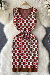 Romantic Heart Knitted Short Dress Casual V-neck Bodycon Dress